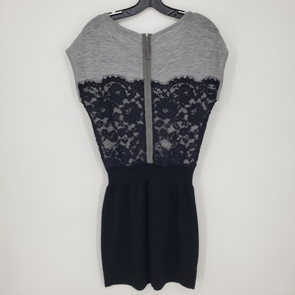 3/$25 LOFT Floral Lace Sweater Dress S Merino Wool Black Gray - Picture 2 of 9
